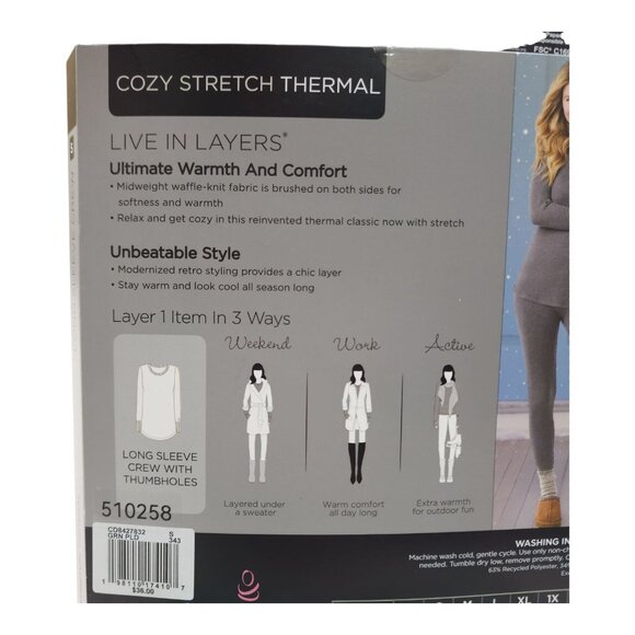 Cuddl Duds Womens Long Sleeve Crew Cozy Stretch Thermal Small Plaid Green - Picture 7 of 8